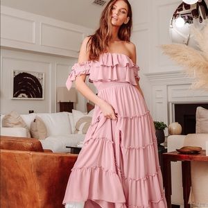 Blush pink off the shoulder ruffled Maxi Dress